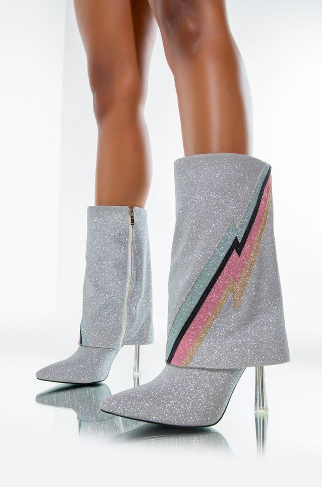 Front View Azalea Wang Dont Tempt Me Stiletto Boot In Silver