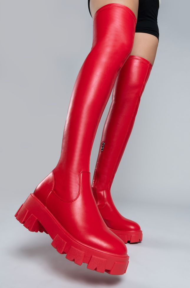 Extra View Azalea Wang Eureva Over The Knee Boot With 4 Way Stretch In Red