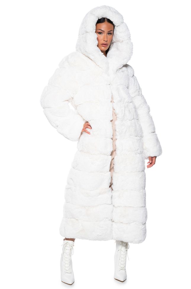 Front View Azalea Wang Faux Fur Panel Hooded Trench In White