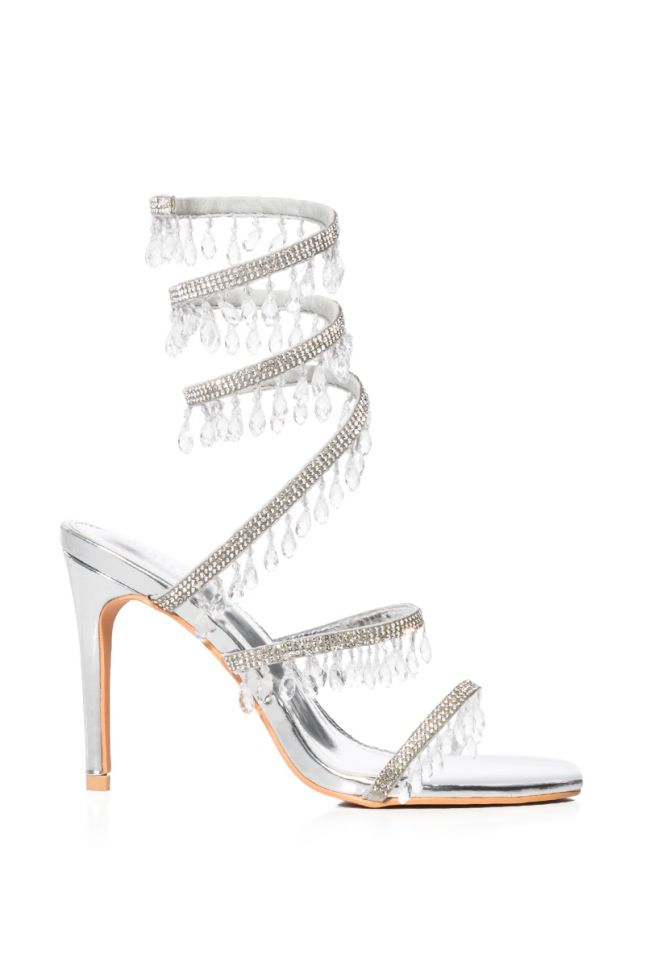 Side View Azalea Wang Forever After Embellished Coil Wrap Stiletto Sandal In Silver