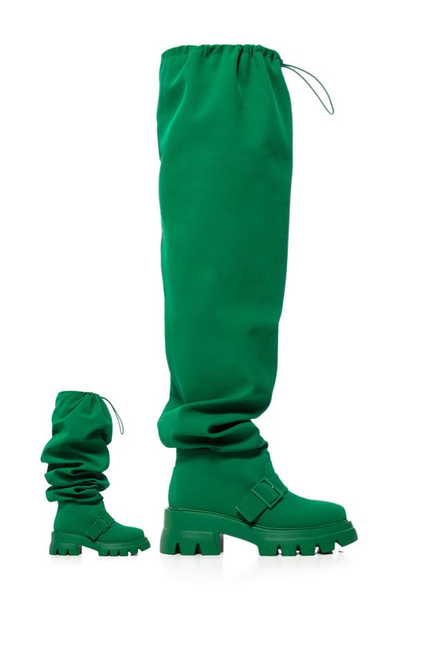 Extra View Azalea Wang Frappe Over The Knee Chunky Boot In Green