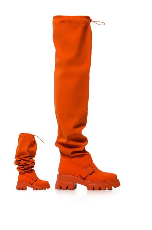 Extra View Azalea Wang Frappe Over The Knee Chunky Boot In Orange