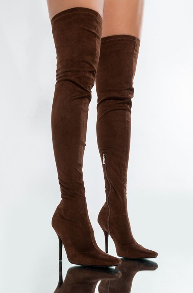 Front View Azalea Wang Friday Night Stiletto Boot In Brown