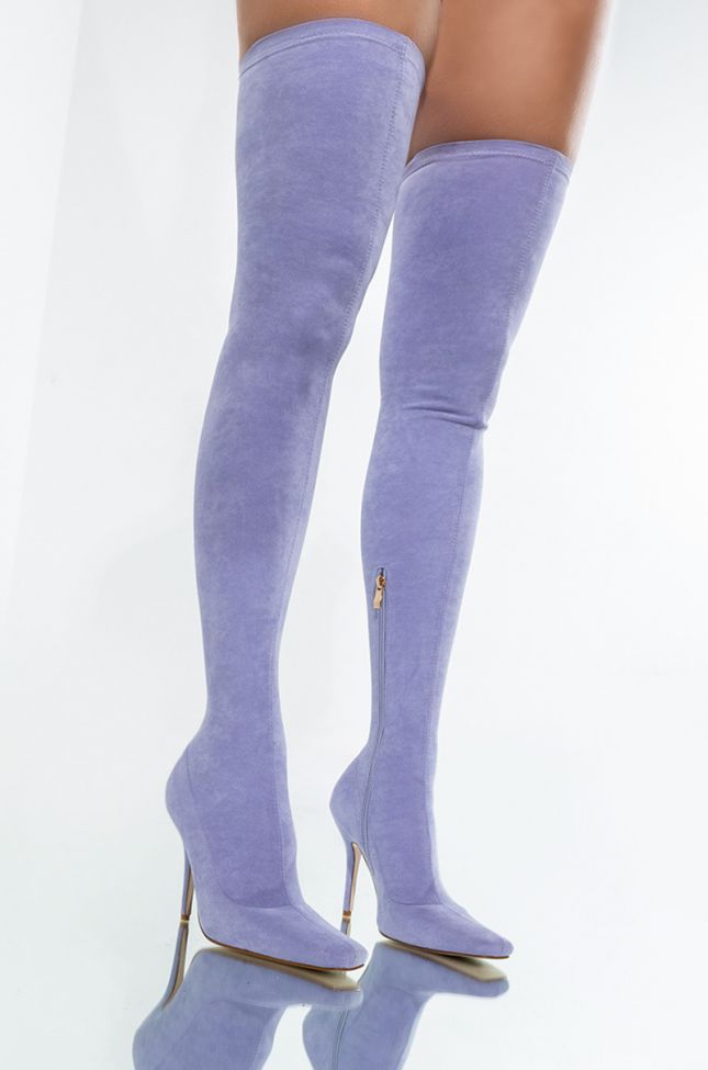 Front View Azalea Wang Friday Night Stiletto Boot In Periwinkle