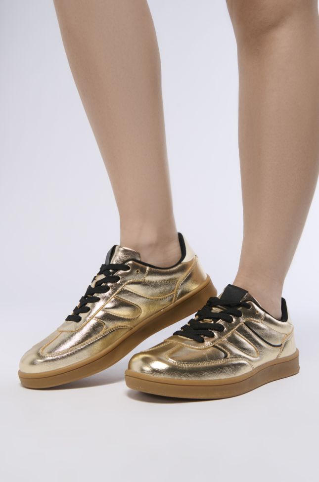 Front View Azalea Wang Full Moon Gold Metallic Sneaker