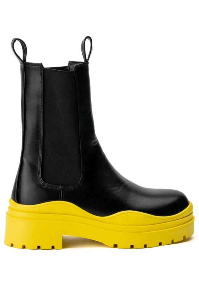 Side View Azalea Wang Ghosted Flatform Chelsea Boot In Yellow