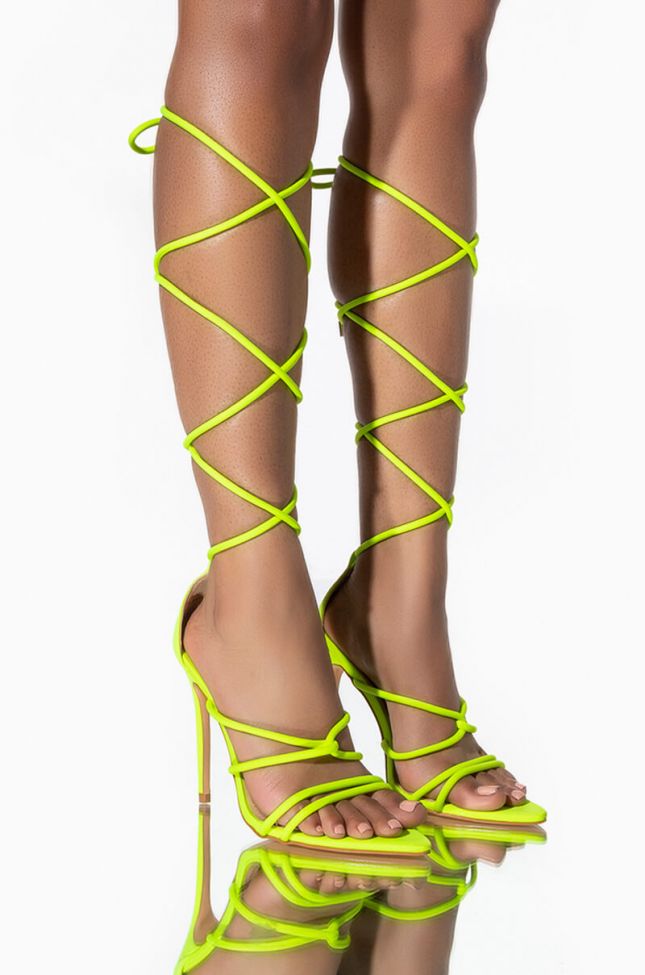 Front View Azalea Wang Give It All Away Stiletto Sandal In Neon Lime
