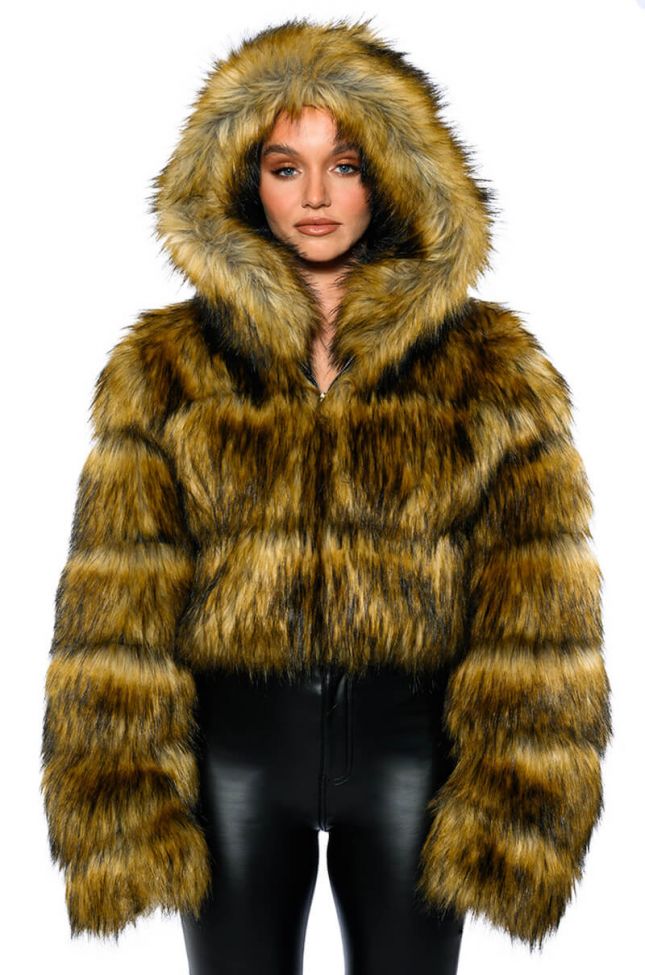 Full View Azalea Wang Gracelle Faux Fur Cropped Jacket In Brown