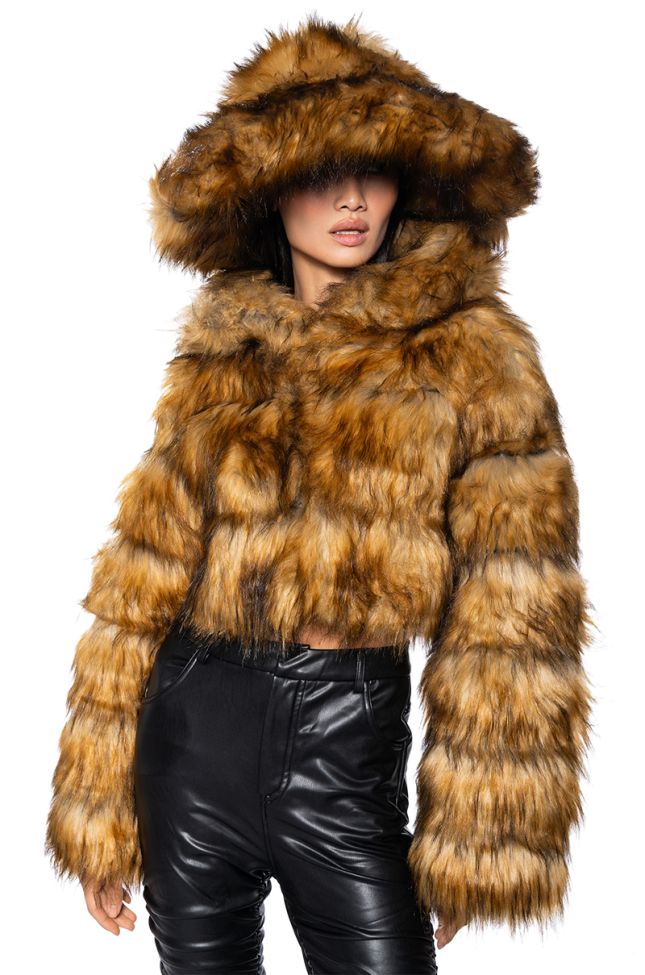 Extra View Azalea Wang Gracelle Faux Fur Cropped Jacket In Brown