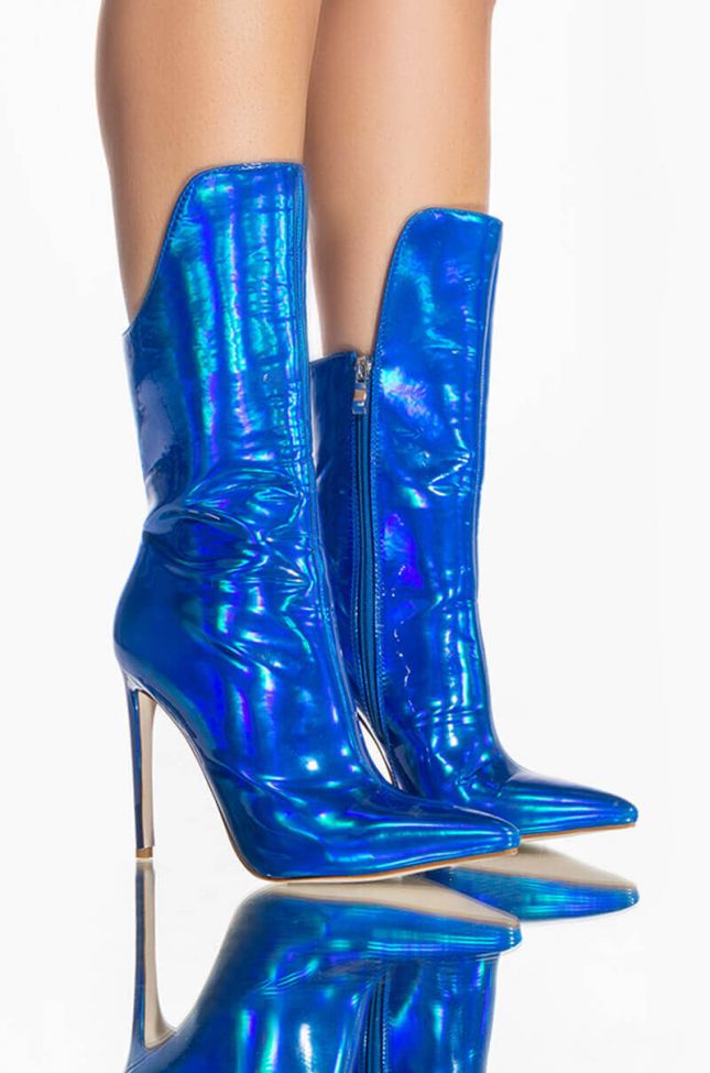 Front View Azalea Wang Halo Sexy Stiletto Bootie In Blue