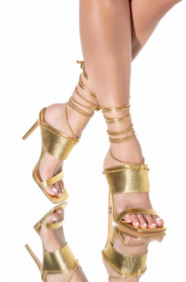 Front View Azalea Wang Here For The Long Run Stiletto Sandal In Gold