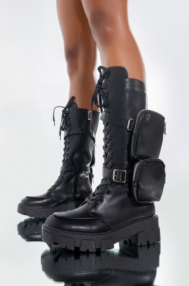 Front View Azalea Wang Hold It Down Flatform Boot In Black
