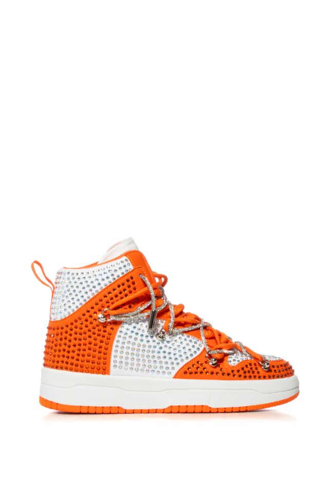 Side View Azalea Wang Honey Bush Embellished High Top Sneaker In Orange
