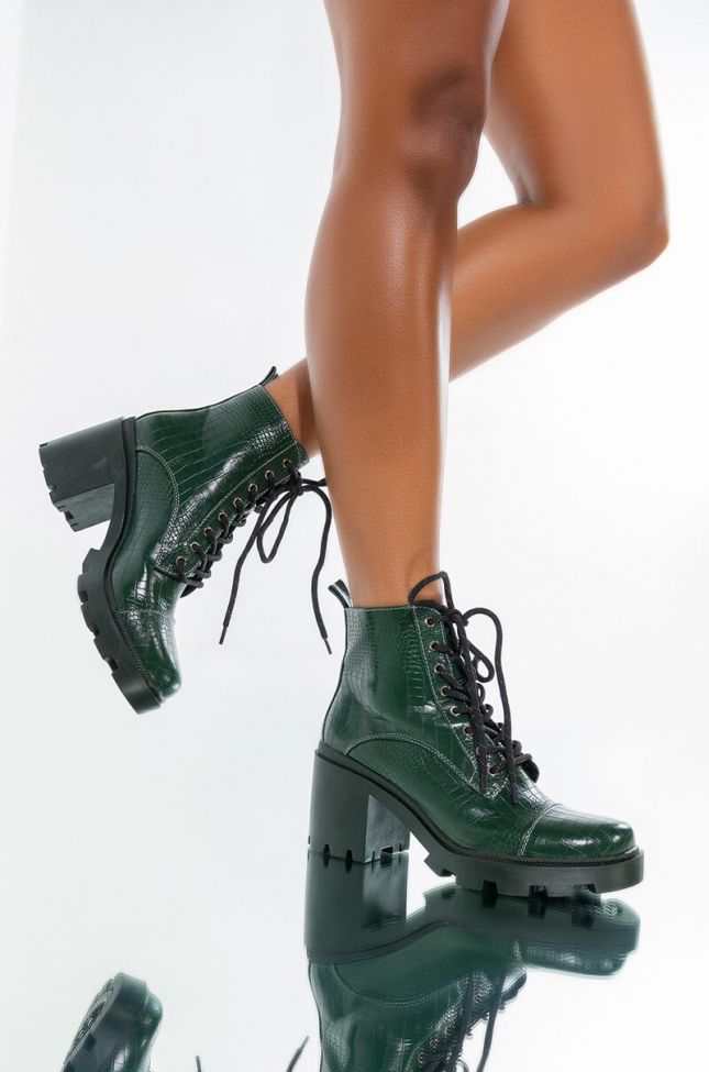 Front View Azalea Wang I Said What I Said Chunky Bootie In Green Croc
