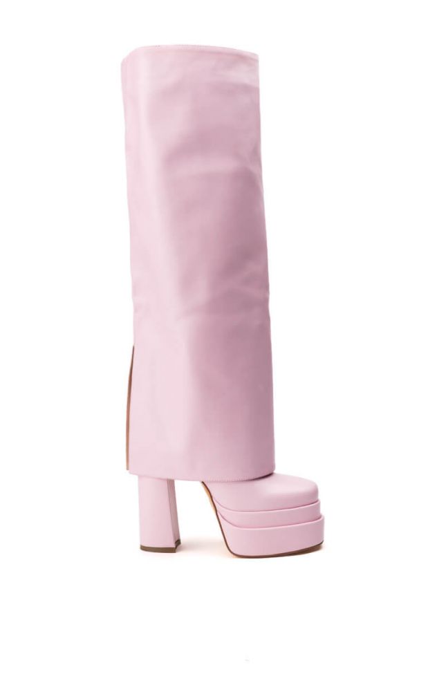 AZALEA WANG INVISIBLE KNEE HIGH FOLD OVER CHUNKY BOOT IN PINK