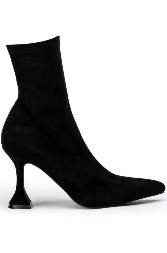 Side View Azalea Wang Its My Life Chunky Bootie In Black Stretch Suede