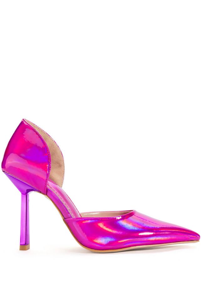 Front View Azalea Wang Juno Holographic Stiletto Pump In Pink