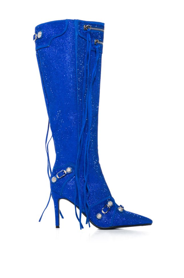 Extra View Azalea Wang Just For You Rhinestone Stiletto Boot In Blue