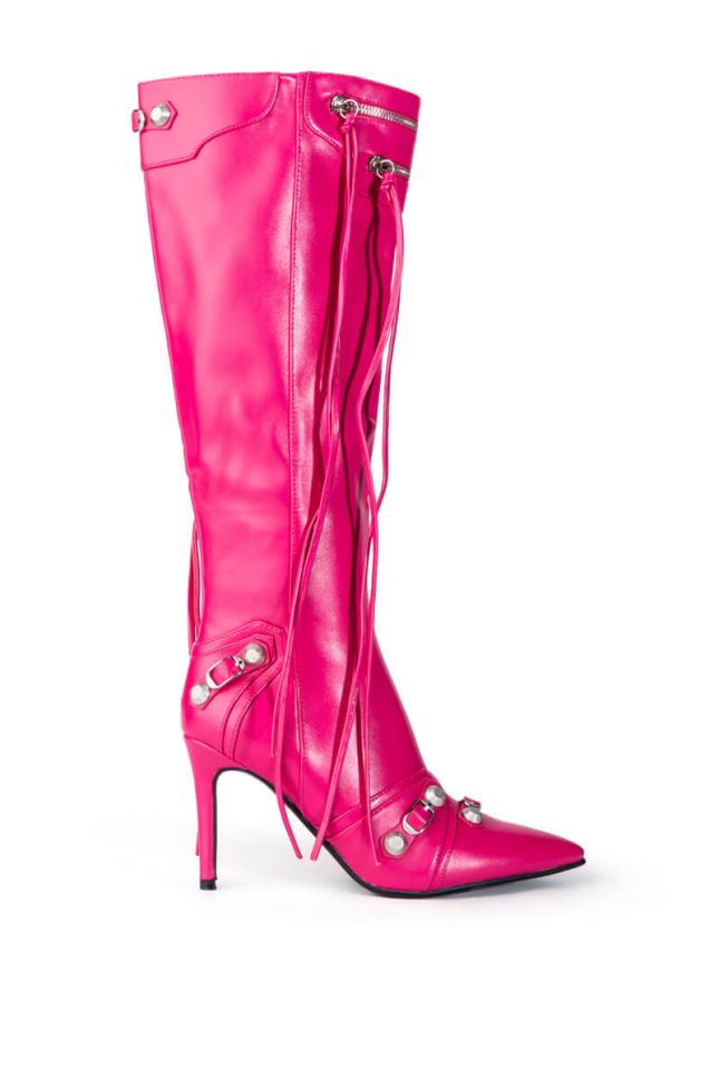 Side View Azalea Wang Just For You Stiletto Boot In Fuchsia