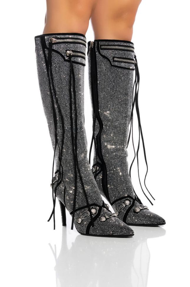 Front View Azalea Wang Just For You Stiletto Boot In Silver
