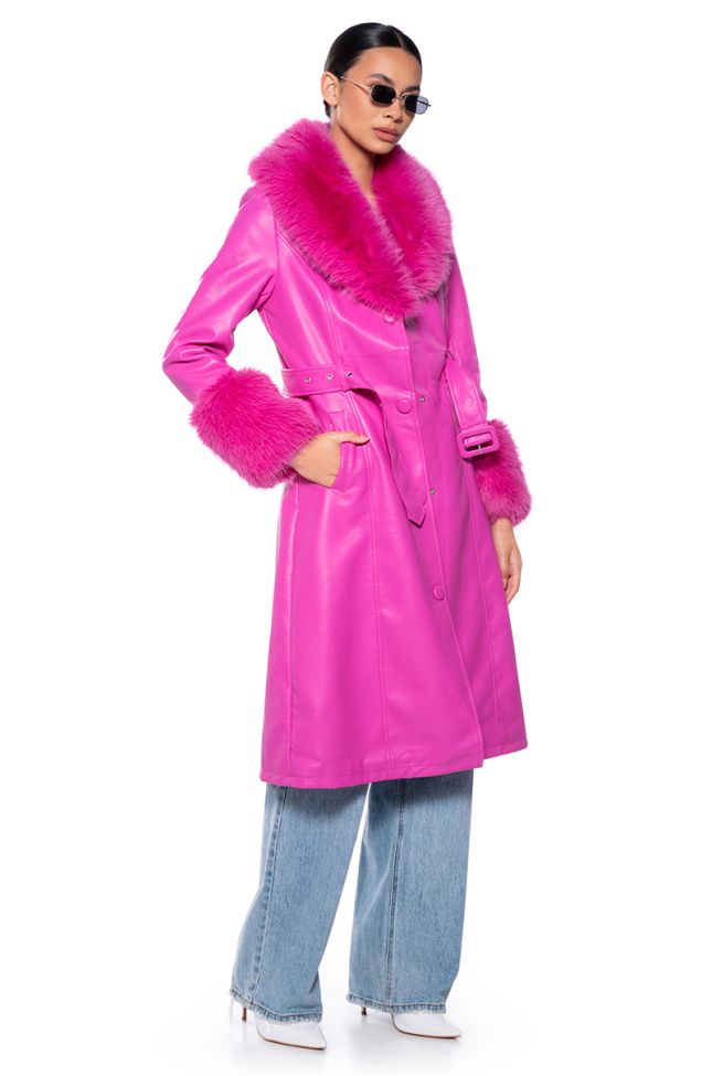Front View Azalea Wang Kaya Pu Trench With Fur Lining In Pink