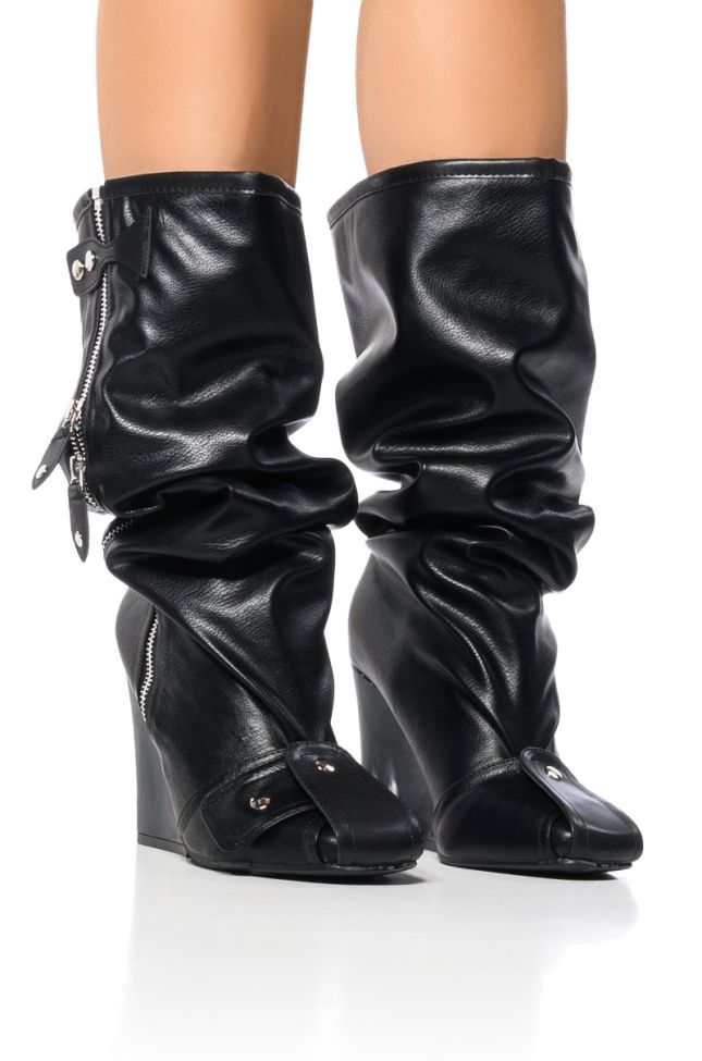 Side View Azalea Wang Knee High Industrial Look Chunky Boot In Black