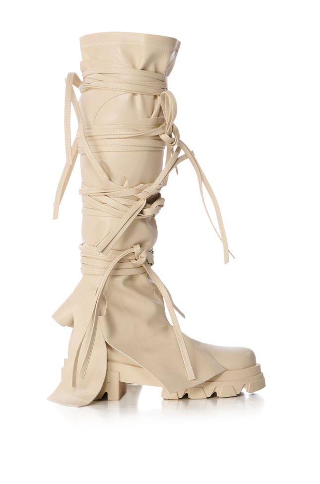 Back View Azalea Wang Knoxton Bone Bootie With Strappy Tie Up Cover