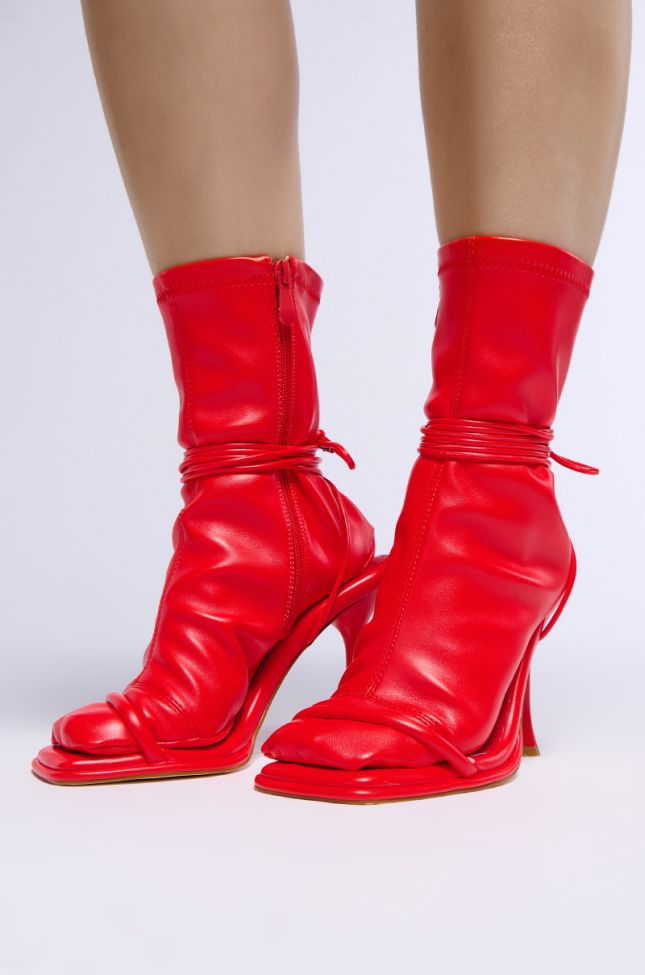 Front View Azalea Wang Kohinoor Red Futuristic Sandal Bootie