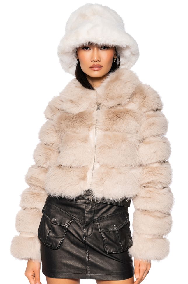 Side View Azalea Wang Koko Faux Fur Zip Up Jacket