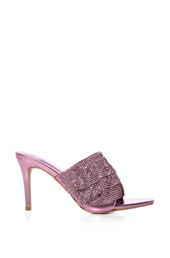 Side View Azalea Wang Lauded Rhinestone Stiletto Sandal In Pink