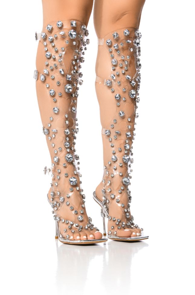 Front View Azalea Wang Leanna Embellished Gladiator Sandal In Silver