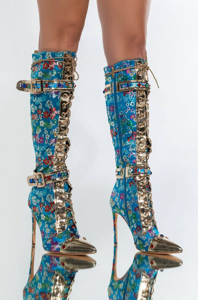 Front View Azalea Wang Let It Out Stiletto Boot In Blue