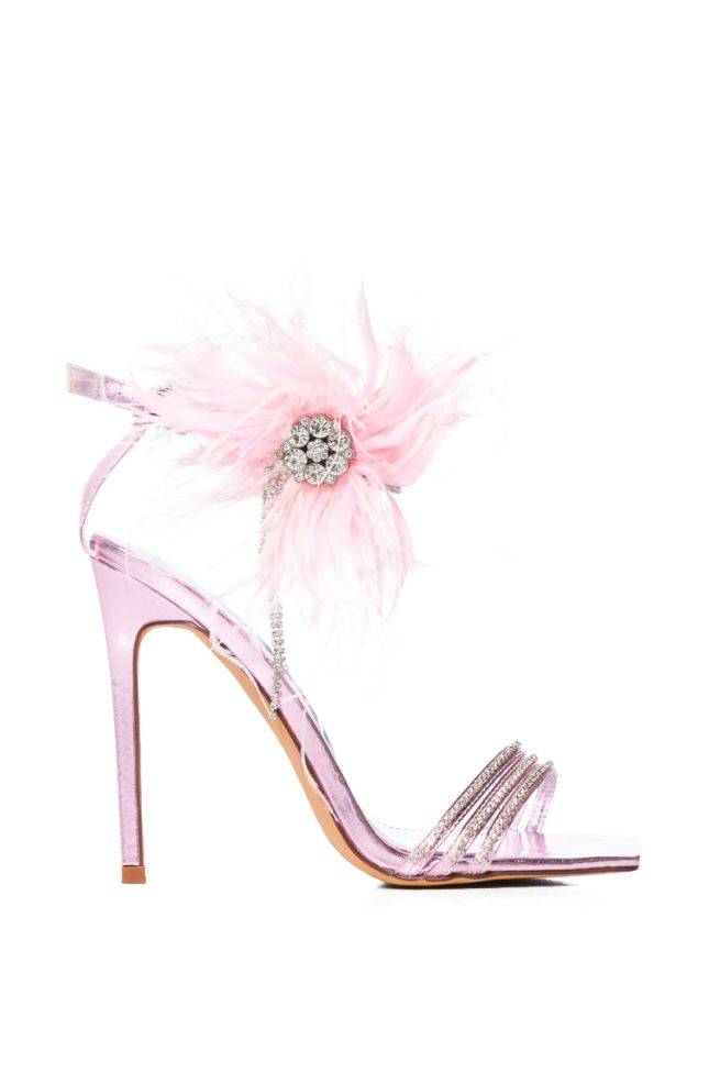 Side View Azalea Wang Licorice Embellished Feather Flower Stiletto Sandal In Pink