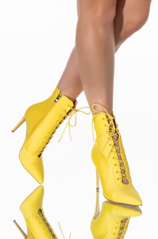 Front View Azalea Wang Light Me Up Stiletto Bootie In Yellow