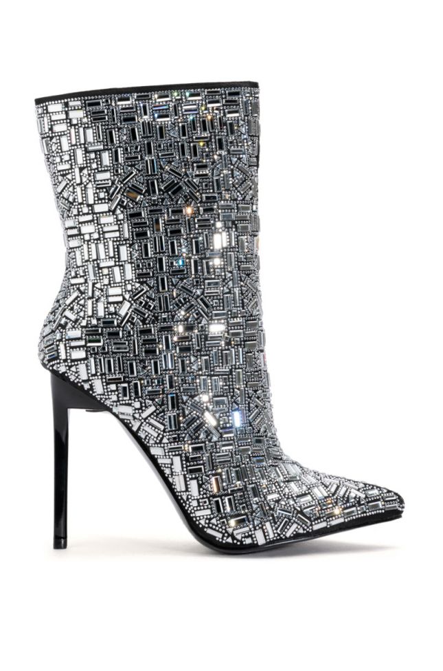 Front View Azalea Wang Lively Rhinestone Bootie In Silver