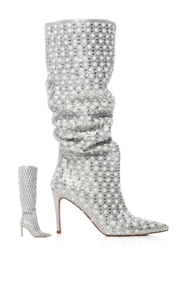 Extra View Azalea Wang Lynlee Silver Pearl Embellished Boot