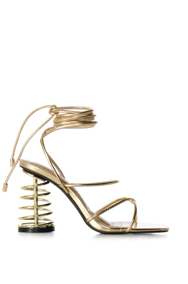 Extra View Azalea Wang Mackinsley Gold Spiral Heel Lace Up Sandal