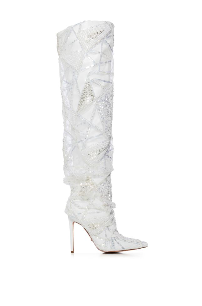 Side View Azalea Wang Mainstreet White Abstract Embellished Boot
