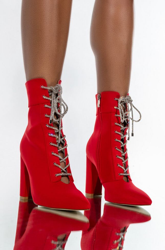 Front View Azalea Wang Make Your Mind Up Chunky Bootie In Red