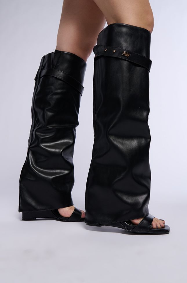 Extra View Azalea Wang Marietta Fold Over Open Toe Sandal Boot In Black