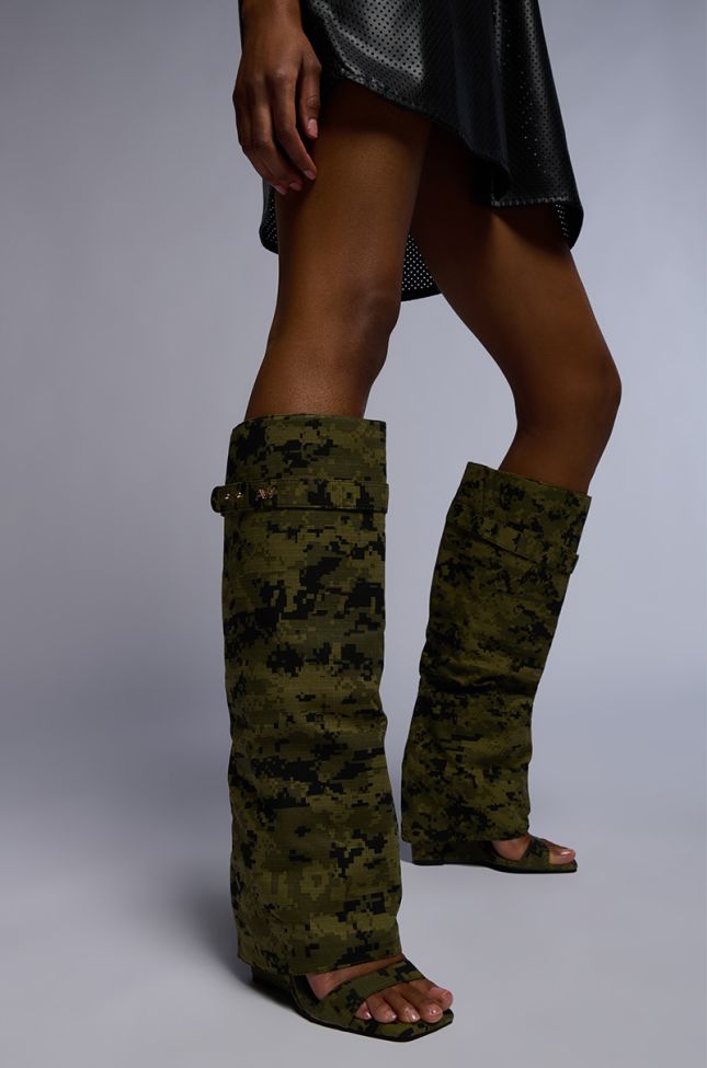 Extra View Azalea Wang Marietta Fold Over Open Toe Sandal Boot In Camo