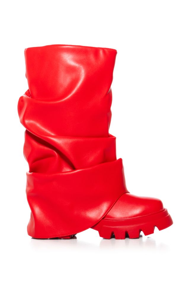 Side View Azalea Wang Mate Ruched Boot In Red