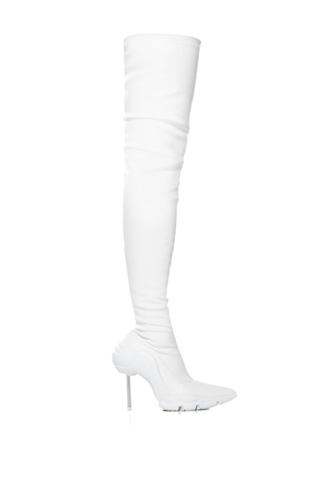 Side View Azalea Wang Mcartney Thigh High Stiletto Boot In White
