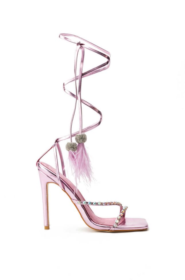 Side View Azalea Wang Missy Stiletto Metallic Sandal In Pink