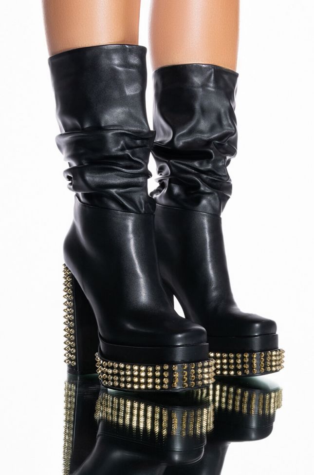 Front View Azalea Wang Nature Slouch Stud Bootie In Black