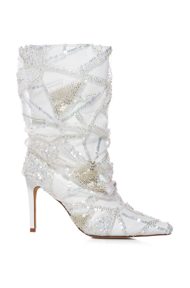 Side View Azalea Wang New Muse White Sequin Embellished Bootie