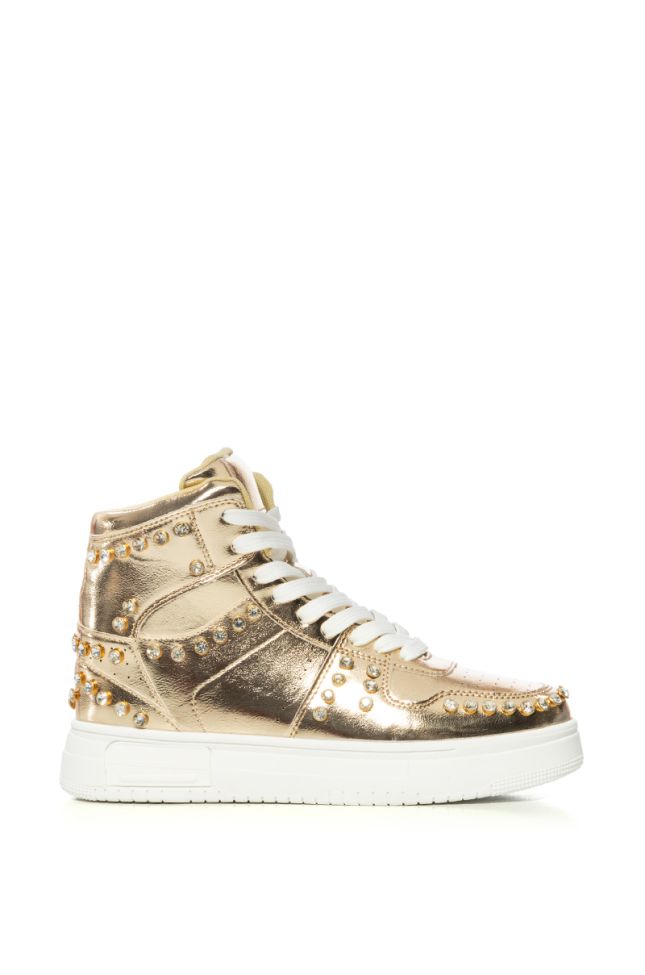 Side View Azalea Wang Nimbus Gold Embellished High Top Sneaker