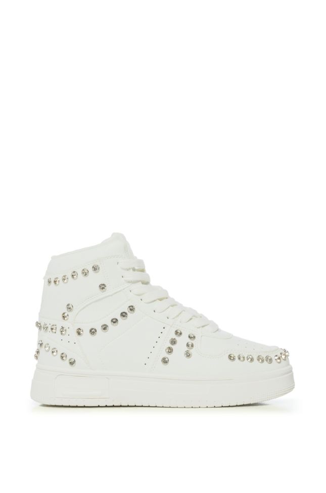 Side View Azalea Wang Nimbus White Embellished High Top Sneaker