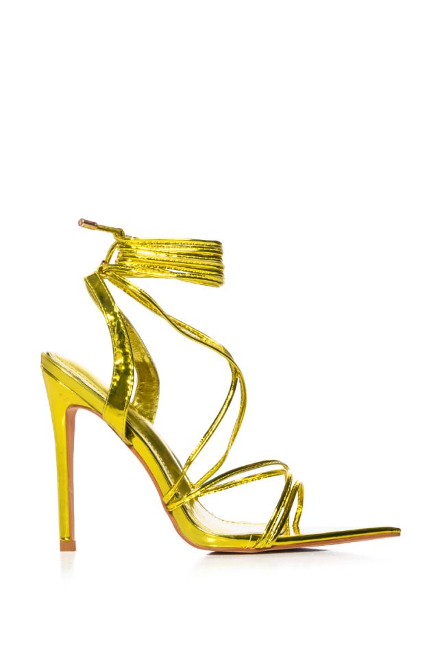 Back View Azalea Wang Nitika Strappy Tie Up Pointed Toe Stiletto In Yellow