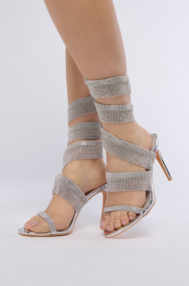 Front View Azalea Wang Octavio Silver Chainmail Coil Sandal